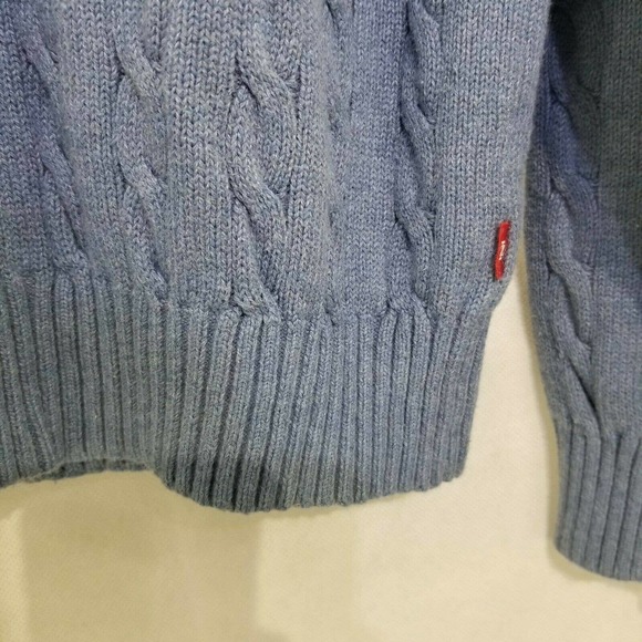 Izod Mens Blue Cable Knit 1/4 Zip Pullover Sweater M - Picture 5 of 11
